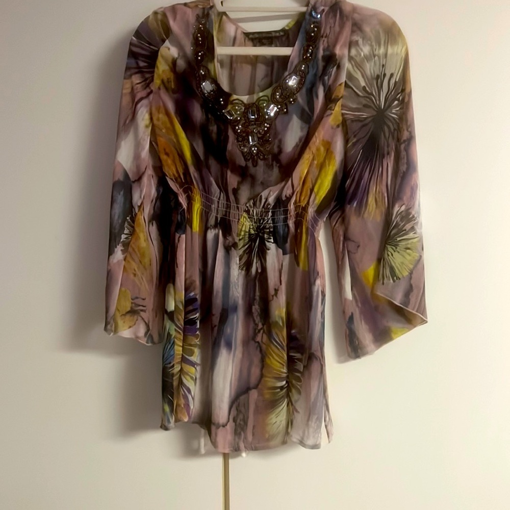 Long sleeve sheer shirt with sequins